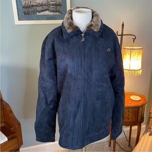 GA Milano Blue Suede Feel Jacket with Faux Fur Collar and Relaxed Fit‎